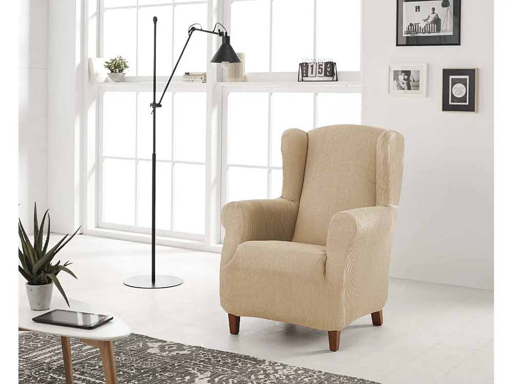 ESTORALIS | Funda Sillon Tejido Elastico Resistente | Para Sillon Orejero | Tamaño ( de 70 a 110 cm. )  | Modelo BERTA Color Maquillaje