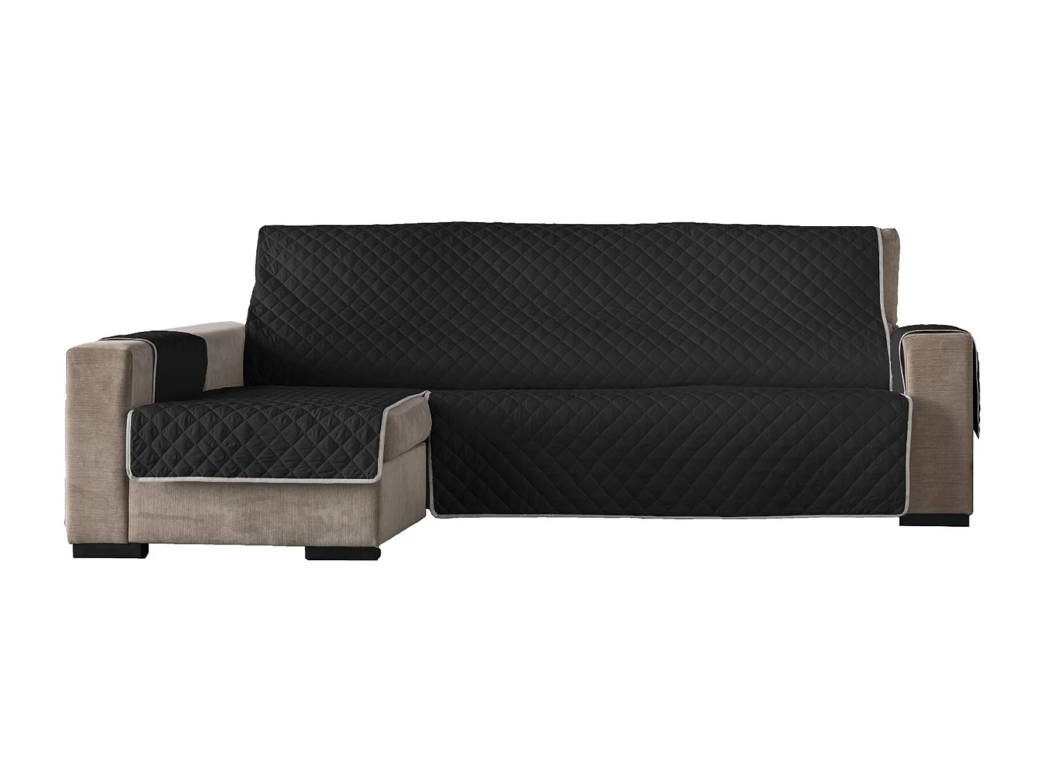 ESTORALIS | Cubre Sofá Acolchado  | Chaisse Longue 240 cm Brazo Izquierdo | Tela 240 x 255 cm | Modelo EDEN Color Negro