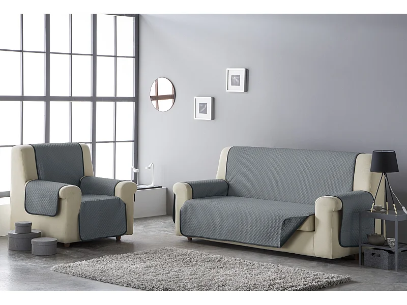 ESTORALIS | Cubre Sofá Acolchado Reversible | Para Sillon o Relax 1 Plaza | Tela 55 x 210 cm  | Modelo AVA Color Gris/Antracita