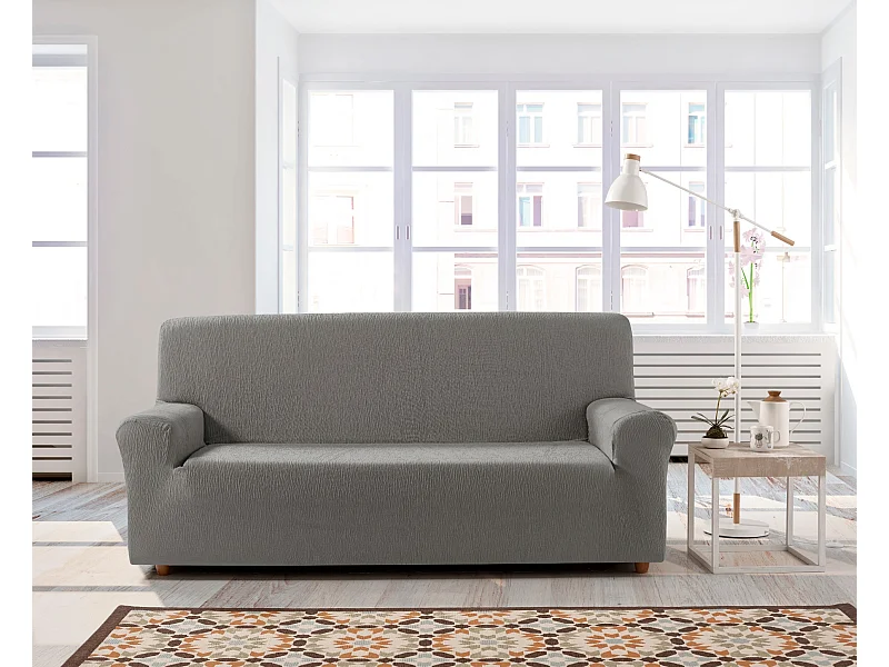 ESTORALIS | Funda de Sofá Tejido Elastico Resistente | Para Sofa Clic Clac 3 Plazas | Tamaño (de 180 a 205 cm.)  | Modelo BETA Color Gris Perla