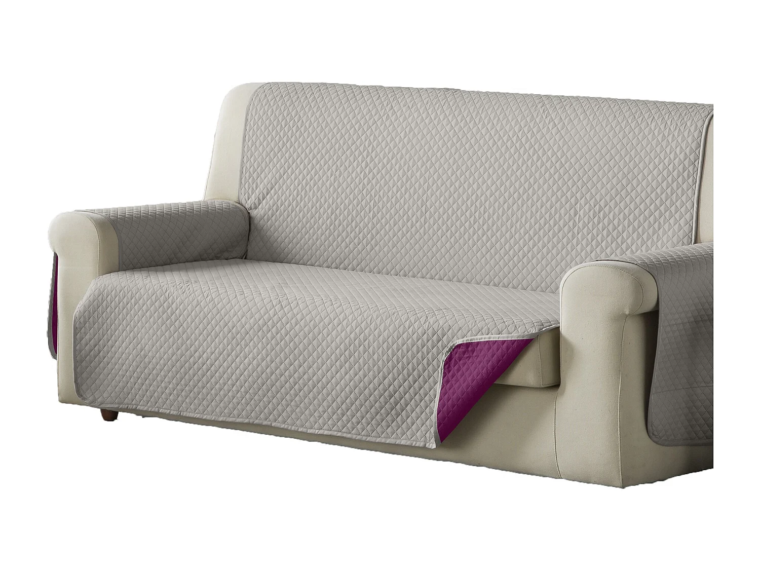 ESTORALIS | Cubre Sofá Acolchado Reversible | Para Sofa de 2 Plazas | Tela 110 x 210 cm  | Modelo AVA Color Beige/Fuxia