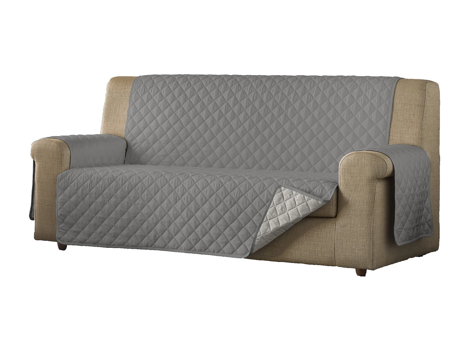 ESTORALIS | Cubre Sofá Acolchado Reversible | Para Sofa de 4 Plazas | Tela 190 x 210 cm | Modelo EDEN Color Beige/Taupe