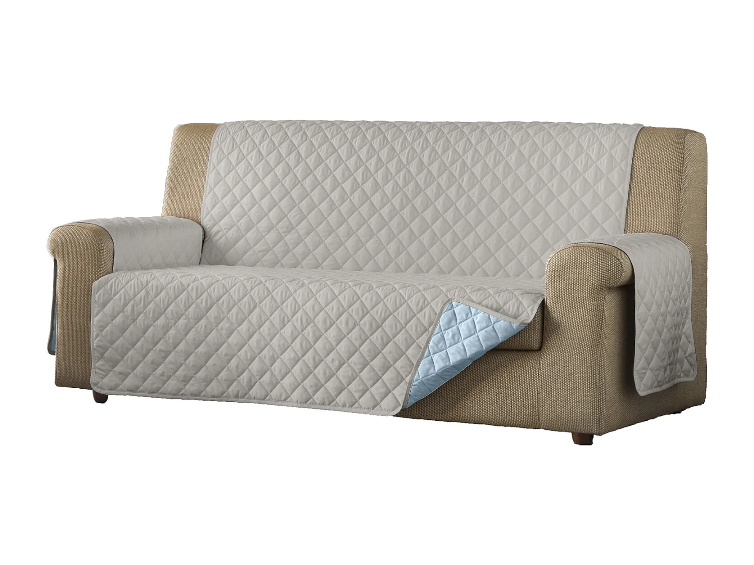 ESTORALIS | Cubre Sofá Acolchado Reversible | Para Sofa de 3 Plazas | Tela 150 x 210 cm | Modelo EDEN Color Beige/Celeste