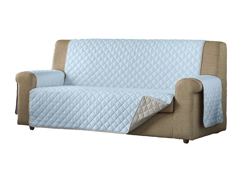 ESTORALIS | Cubre Sofá Acolchado Reversible | Para Sofa de 3 Plazas | Tela 150 x 210 cm | Modelo EDEN Color Beige/Celeste