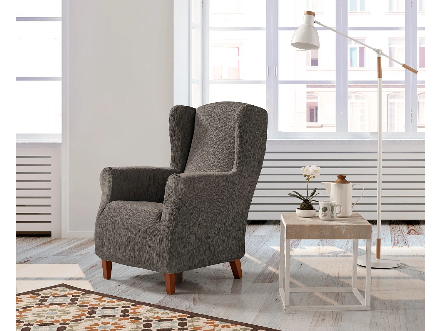 ESTORALIS | Funda Sillon Tejido Elastico Resistente | Para Sillon Orejero | Tamaño ( de 70 a 110 cm. )  | Modelo BETA Color Tabaco