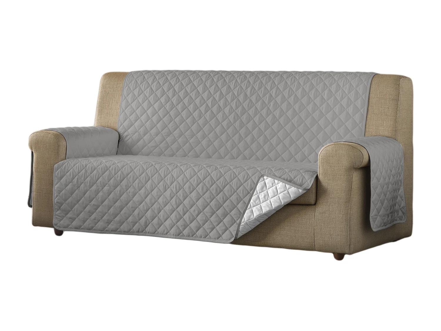ESTORALIS | Cubre Sofá Acolchado Reversible | Para Sofa de 4 Plazas | Tela 190 x 210 cm | Modelo EDEN Color Blanco/Taupe