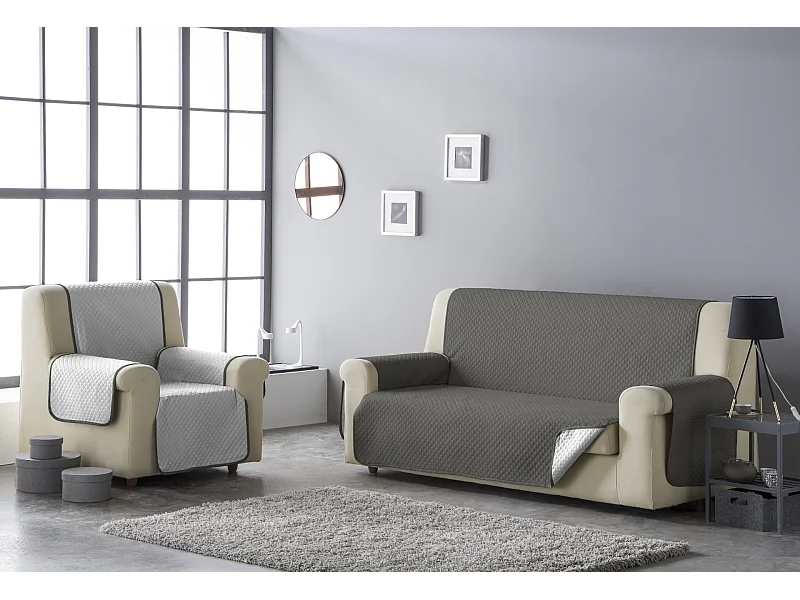 ESTORALIS | Cubre Sofá Acolchado Reversible | Para Sofa de 2 Plazas | Tela 110 x 210 cm  | Modelo AVA Color Blanco/Taupe