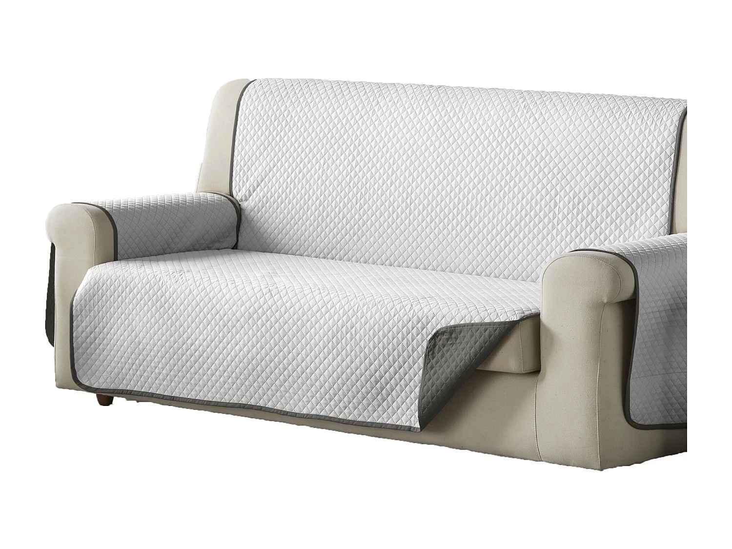 ESTORALIS | Cubre Sofá Acolchado Reversible | Para Sofa de 2 Plazas | Tela 110 x 210 cm  | Modelo AVA Color Blanco/Taupe