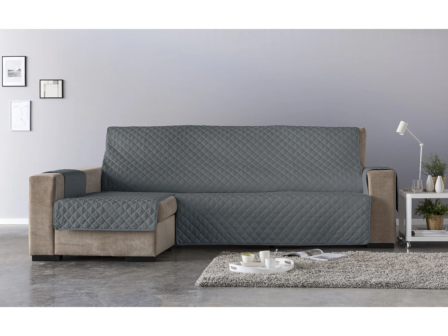 ESTORALIS | Cubre Sofá Acolchado  | Chaisse Longue 290 cm Brazo Izquierdo | Tela 290 x 255 cm | Modelo EDEN Color Taupe