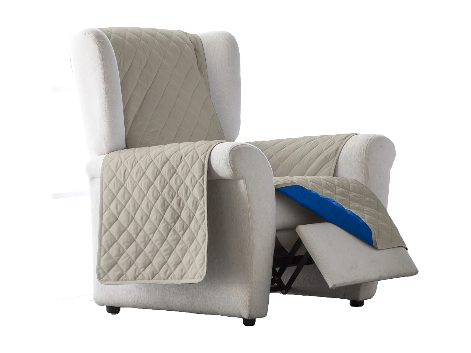 ESTORALIS | Cubre Sofá Acolchado Reversible | Para Sillon o Relax 1 Plaza | Tela 55 x 210 cm | Modelo EDEN Color Gris/Azulina