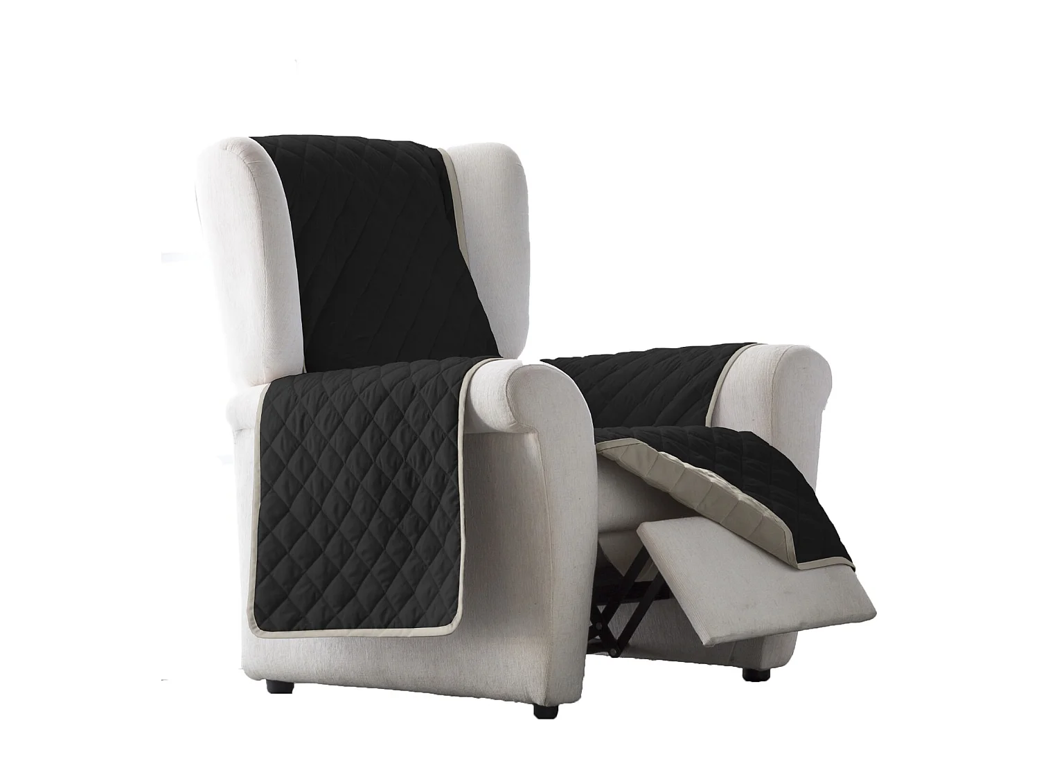 ESTORALIS | Cubre Sofá Acolchado Reversible | Para Sillon o Relax 1 Plaza | Tela 55 x 210 cm | Modelo EDEN Color Gris/Negro