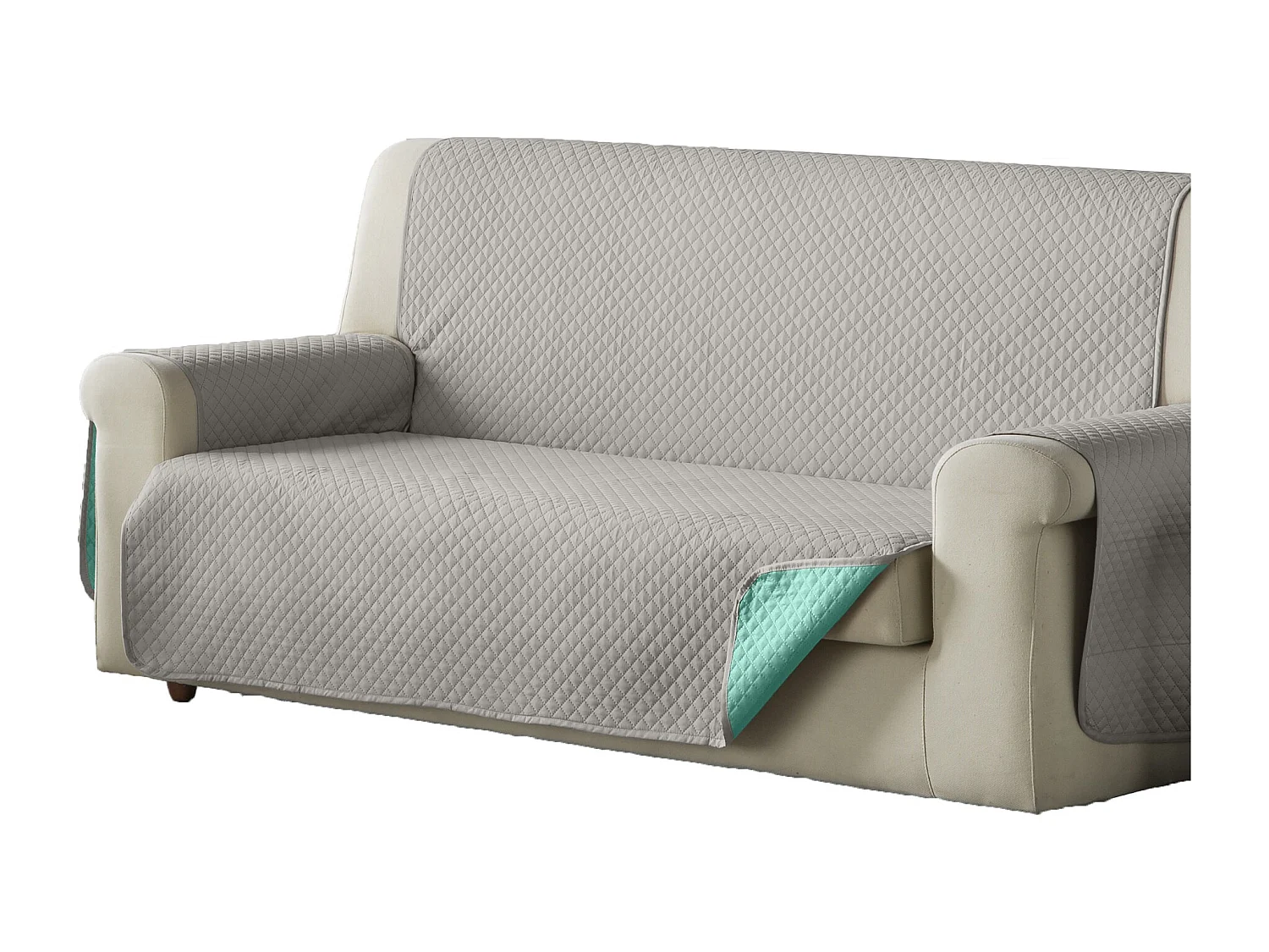 ESTORALIS | Cubre Sofá Acolchado Reversible | Para Sofa de 3 Plazas | Tela 150 x 210 cm  | Modelo AVA Color Beige/Turquesa