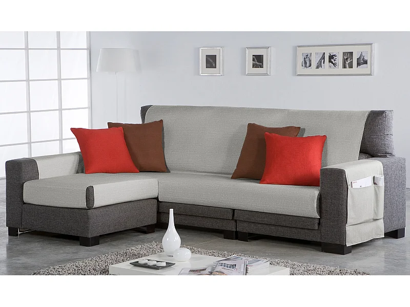 ESTORALIS | Cubre Sofá Tejido Jaquard Resistente | Chaisse Longue 275 cm Brazo Izquierdo | Tela 275 x 255 cm  | Modelo BERET Color Lino