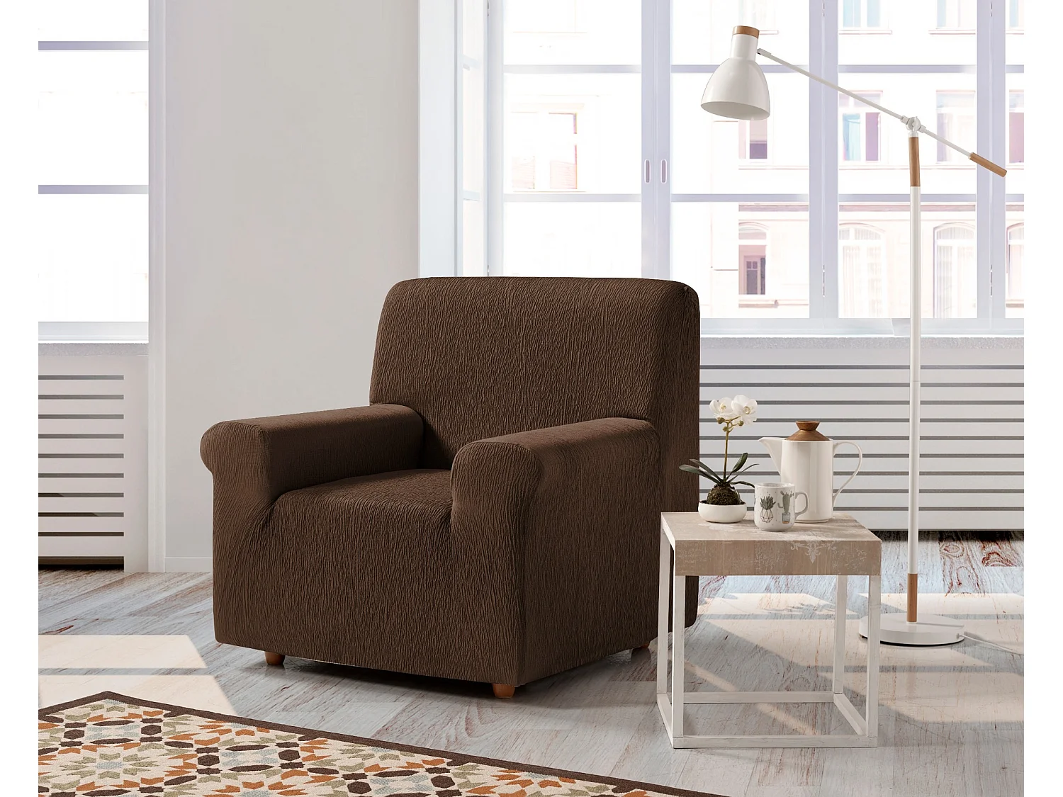 ESTORALIS | Funda de Sofá Tejido Elastico Resistente | Para Sillon 1 Plaza | Tamaño ( de 70 a 110 cm. )  | Modelo BETA Color Chocolate