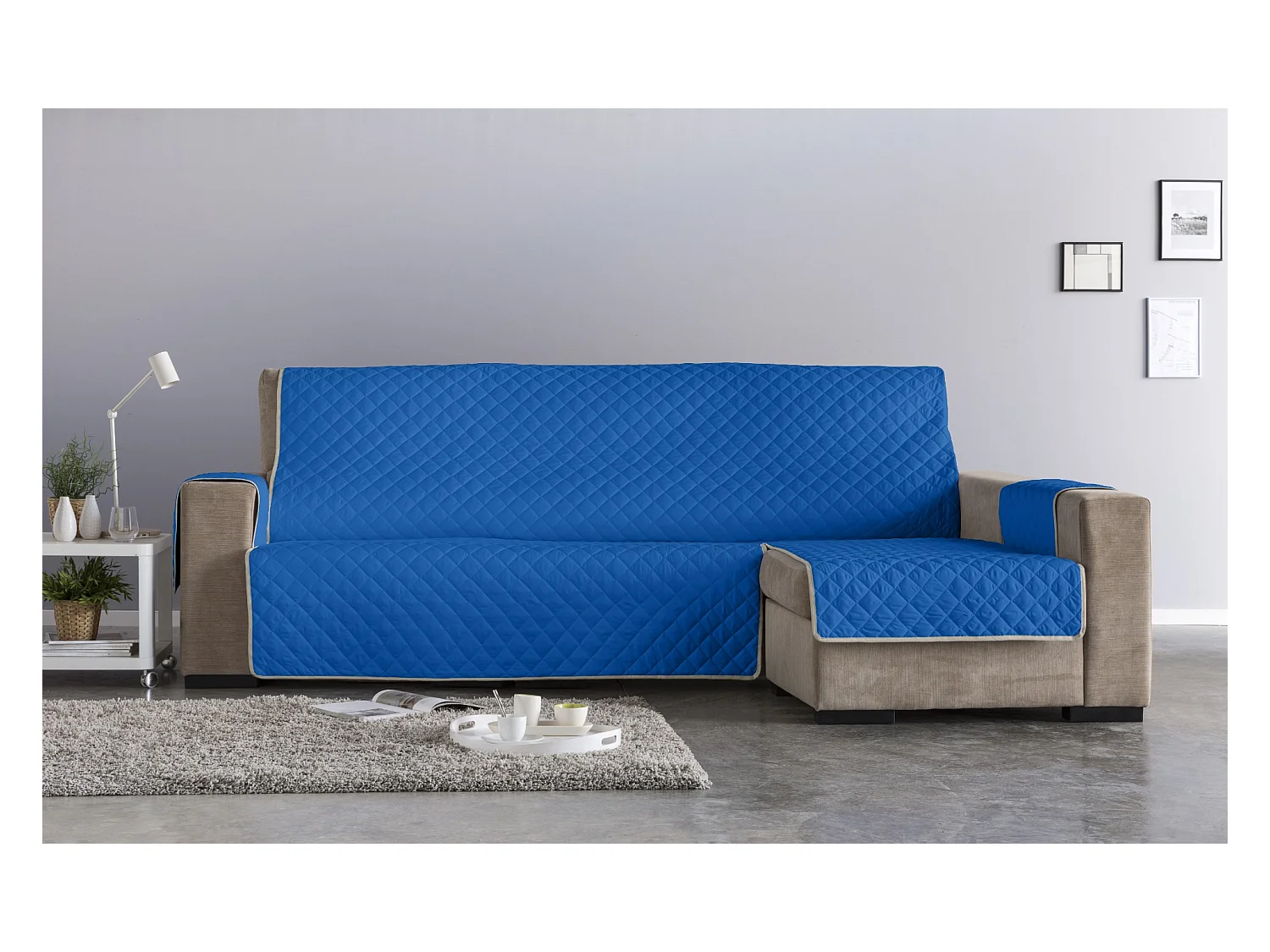 ESTORALIS | Cubre Sofá Acolchado  | Chaisse Longue 240 cm Brazo Derecho | Tela 240 x 255 cm | Modelo EDEN Color Turquesa