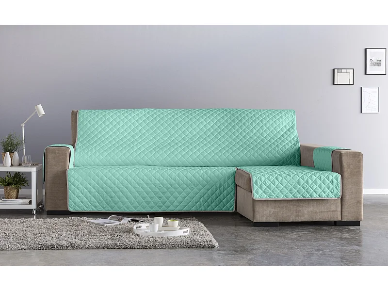 ESTORALIS | Cubre Sofá Acolchado  | Chaisse Longue 240 cm Brazo Derecho | Tela 240 x 255 cm | Modelo EDEN Color Celeste