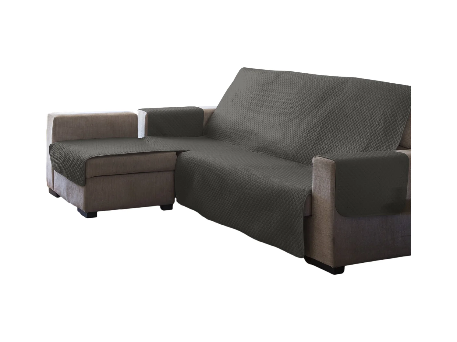 ESTORALIS | Cubre Sofá Acolchado  | Chaisse Longue 240 cm Brazo Izquierdo | Tela 240 x 255 cm  | Modelo AVA Color Taupe