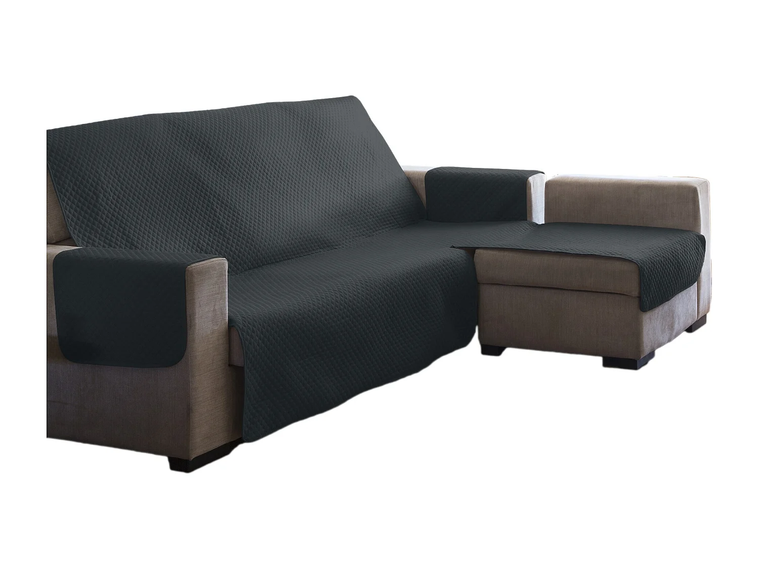 ESTORALIS | Cubre Sofá Acolchado  | Chaisse Longue 240 cm Brazo Derecho | Tela 240 x 255 cm  | Modelo AVA Color Antracita