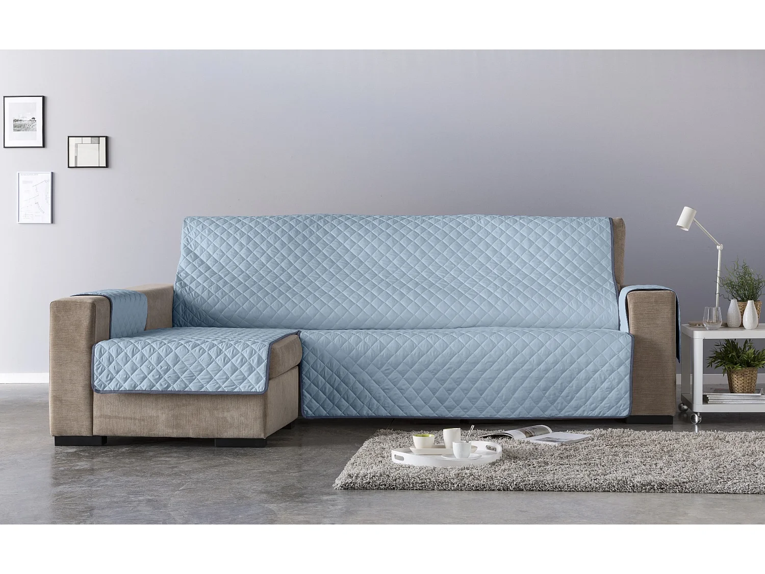 ESTORALIS | Cubre Sofá Acolchado  | Chaisse Longue 290 cm Brazo Izquierdo | Tela 290 x 255 cm | Modelo EDEN Color Fuxia