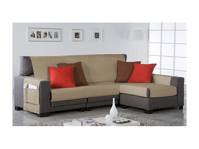 ESTORALIS | Cubre Sofá Tejido Jaquard Resistente | Chaisse Longue 275 cm Brazo Derecho | Tela 275 x 255 cm  | Modelo BERET Color Champagne