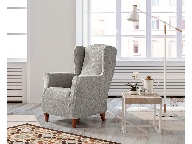 ESTORALIS | Funda Sillon Tejido Elastico Resistente | Para Sillon Orejero | Tamaño ( de 70 a 110 cm. )  | Modelo BETA Color Gris Plata