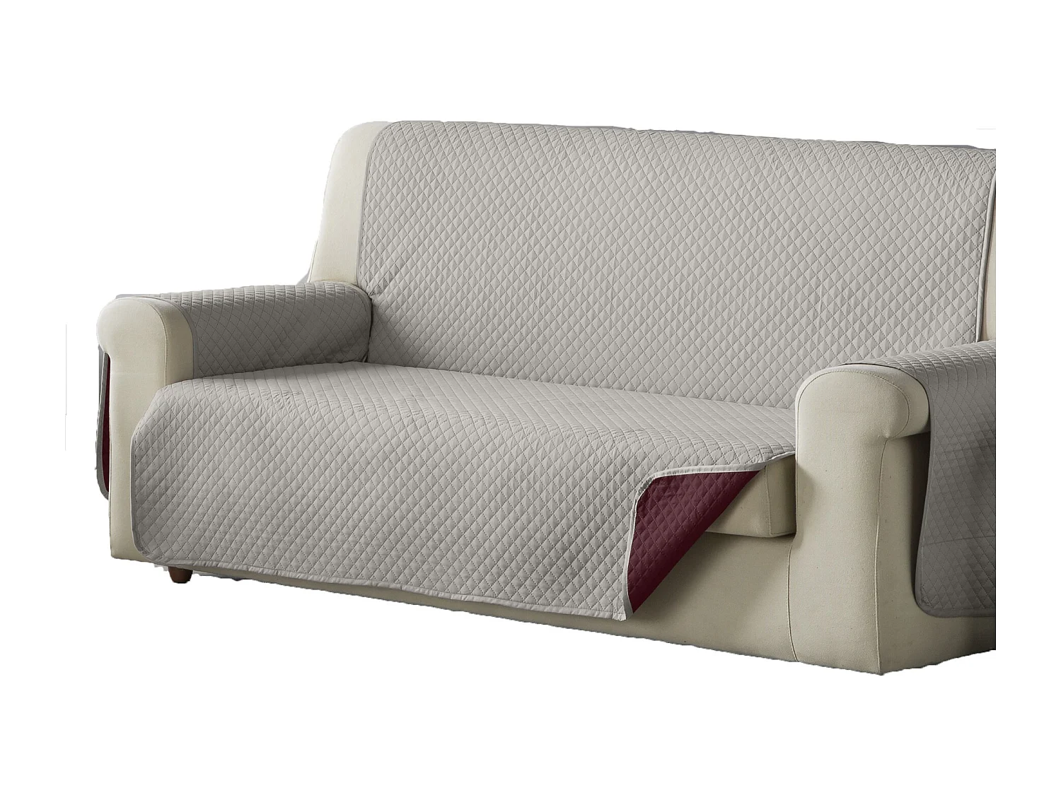 ESTORALIS | Cubre Sofá Acolchado Reversible | Para Sofa de 2 Plazas | Tela 110 x 210 cm  | Modelo AVA Color Gris/Rojo