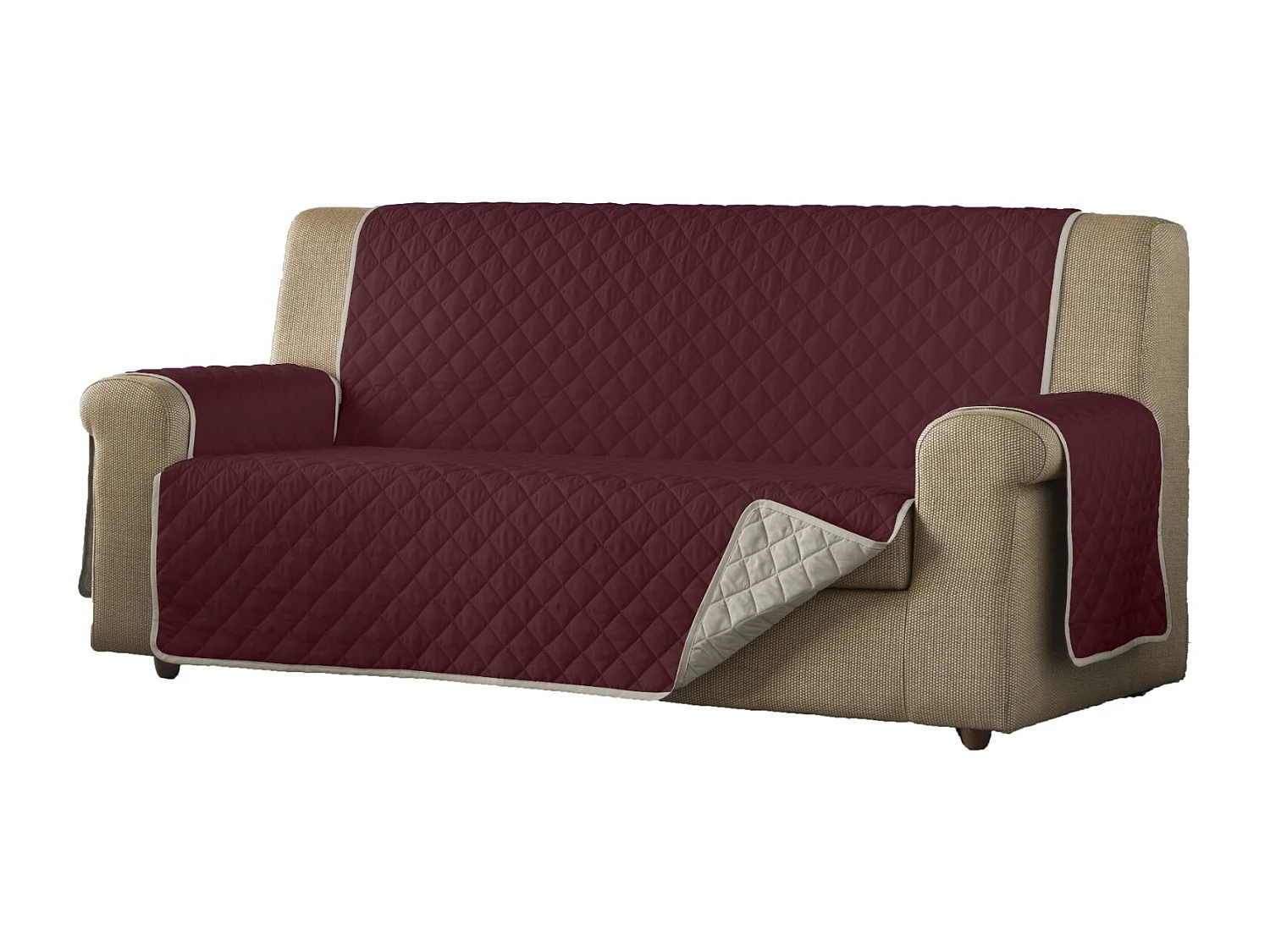 ESTORALIS | Cubre Sofá Acolchado Reversible | Para Sofa de 3 Plazas | Tela 150 x 210 cm | Modelo EDEN Color Gris/Rojo