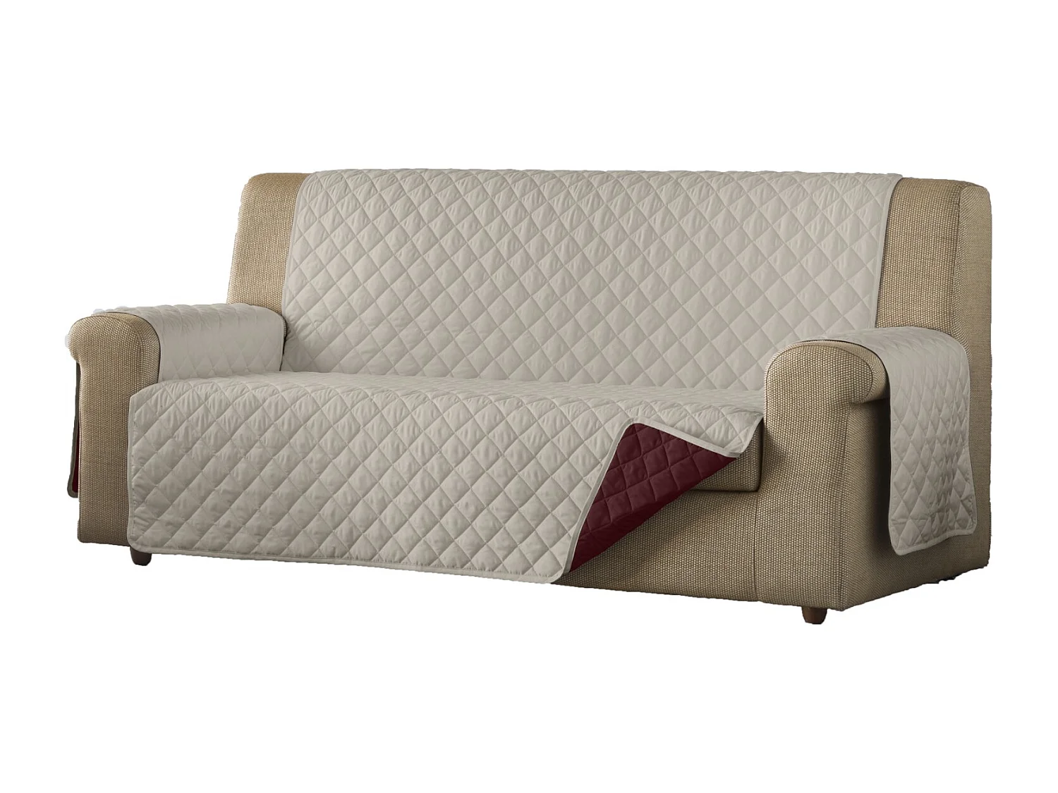 ESTORALIS | Cubre Sofá Acolchado Reversible | Para Sofa de 3 Plazas | Tela 150 x 210 cm | Modelo EDEN Color Gris/Rojo