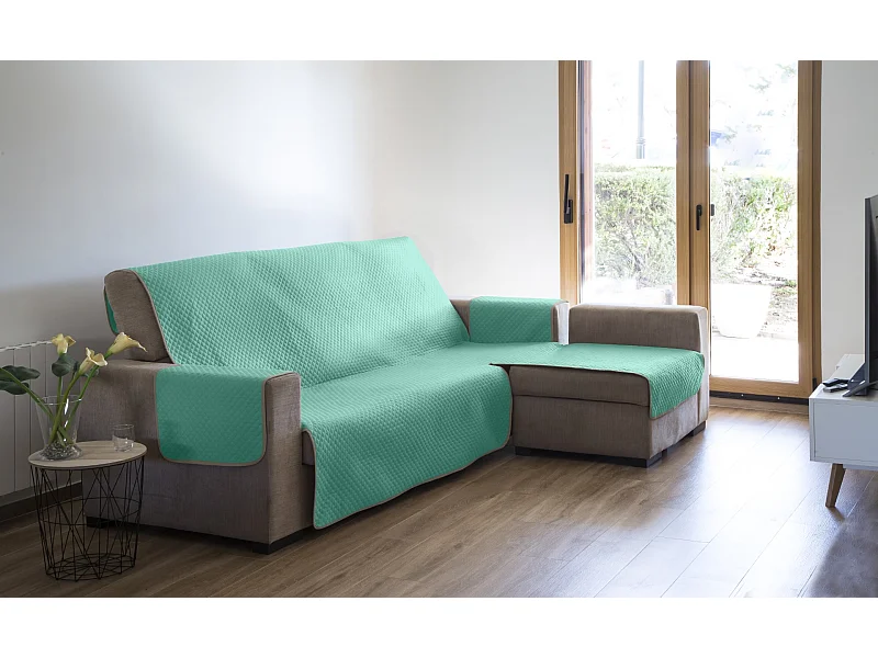 ESTORALIS | Cubre Sofá Acolchado  | Chaisse Longue 240 cm Brazo Derecho | Tela 240 x 255 cm  | Modelo AVA Color Turquesa