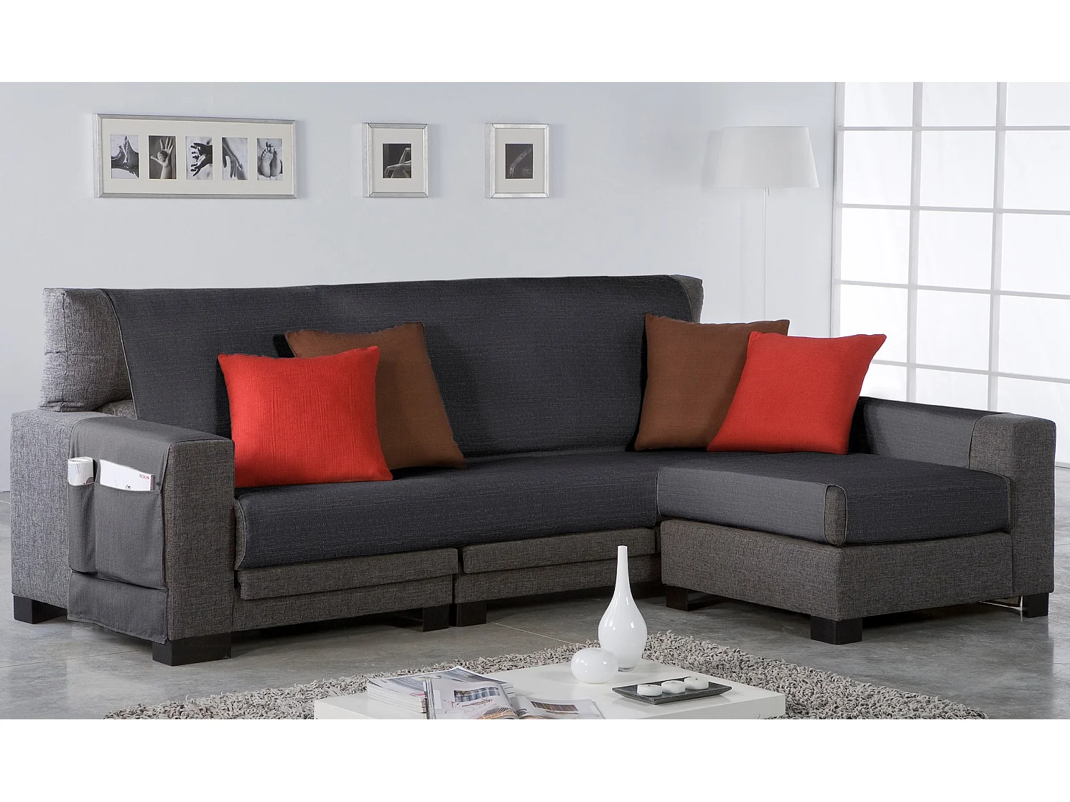 ESTORALIS | Cubre Sofá Tejido Jaquard Resistente | Chaisse Longue 180 cm Brazo Derecho | Tela 180 x 255 cm  | Modelo BERET Color Gris Antracita