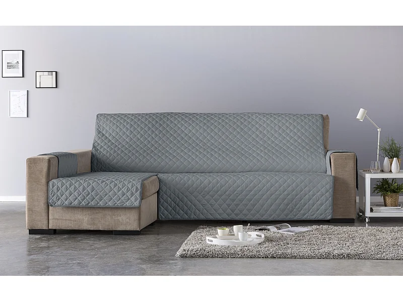 ESTORALIS | Cubre Sofá Acolchado  | Chaisse Longue 240 cm Brazo Derecho | Tela 240 x 255 cm | Modelo EDEN Color Gris