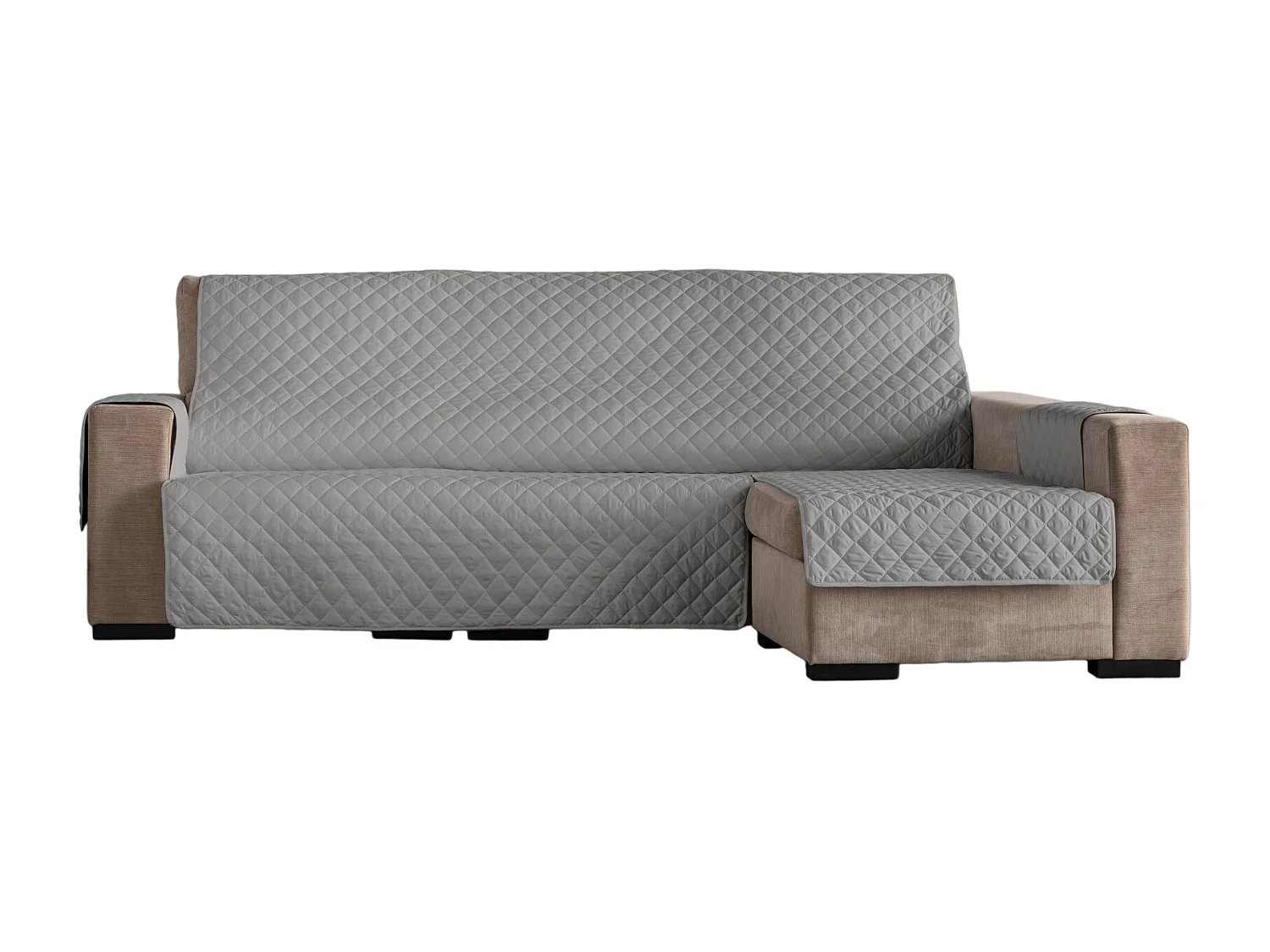 ESTORALIS | Cubre Sofá Acolchado  | Chaisse Longue 240 cm Brazo Derecho | Tela 240 x 255 cm | Modelo EDEN Color Piedra
