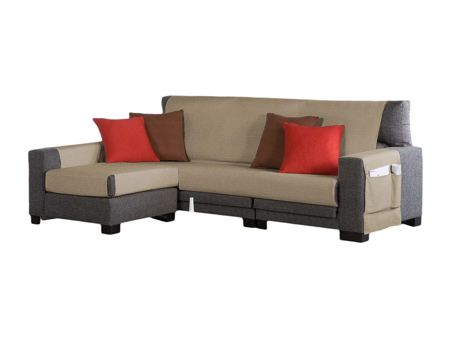 ESTORALIS | Cubre Sofá Tejido Jaquard Resistente | Chaisse Longue 210 cm Brazo Izquierdo | Tela 210 x 255 cm  | Modelo BERET Color Champagne