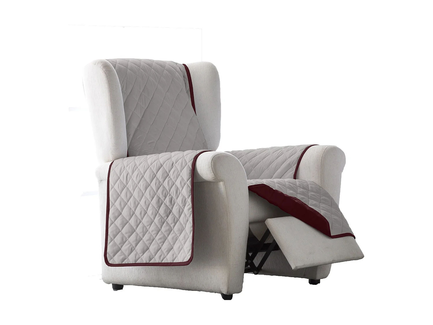 ESTORALIS | Cubre Sofá Acolchado Reversible | Para Sillon o Relax 1 Plaza | Tela 55 x 210 cm | Modelo EDEN Color Rojo/Beige