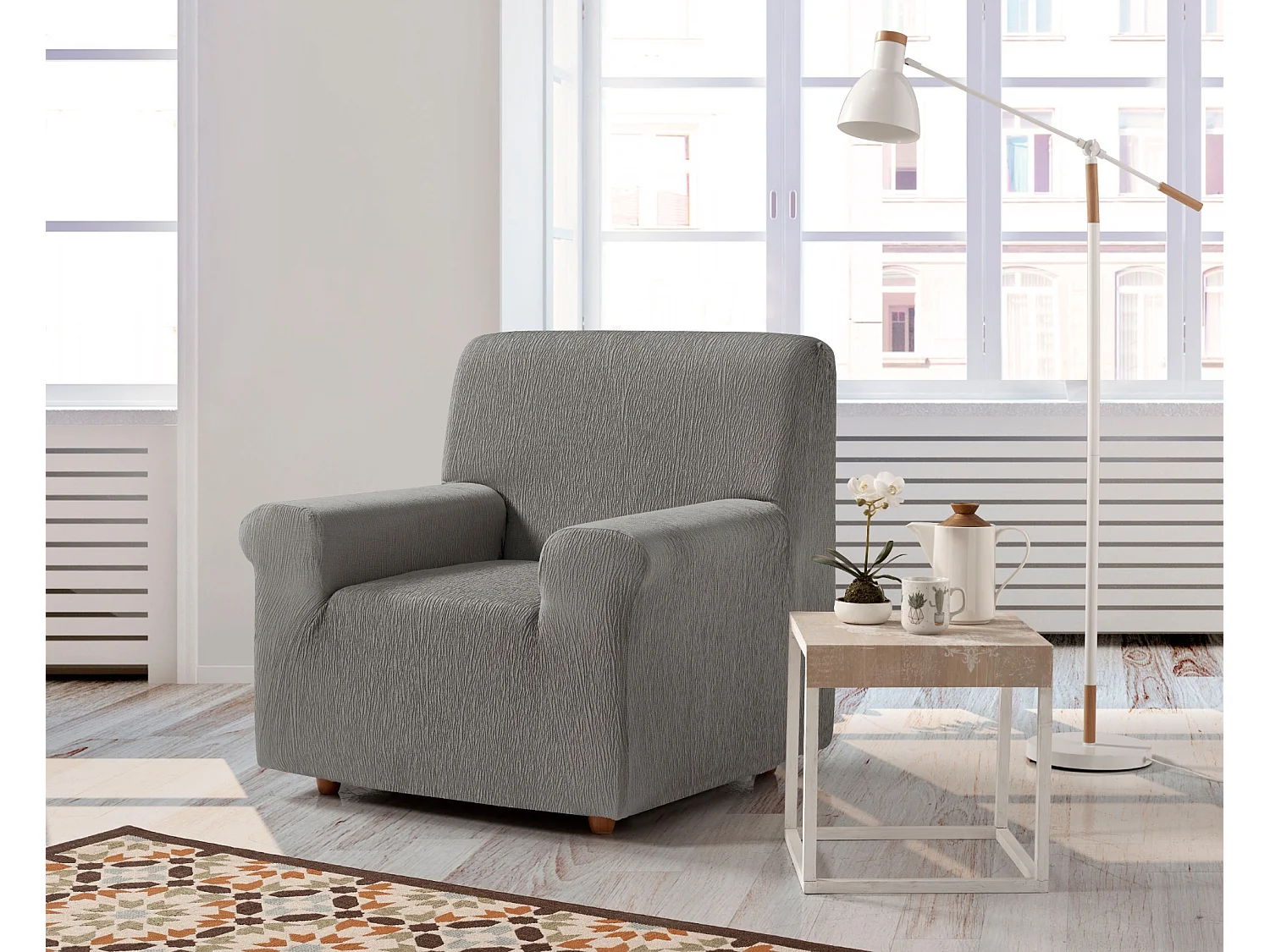 ESTORALIS | Funda de Sofá Tejido Elastico Resistente | Para Sillon 1 Plaza | Tamaño ( de 70 a 110 cm. )  | Modelo BETA Color Gris Perla