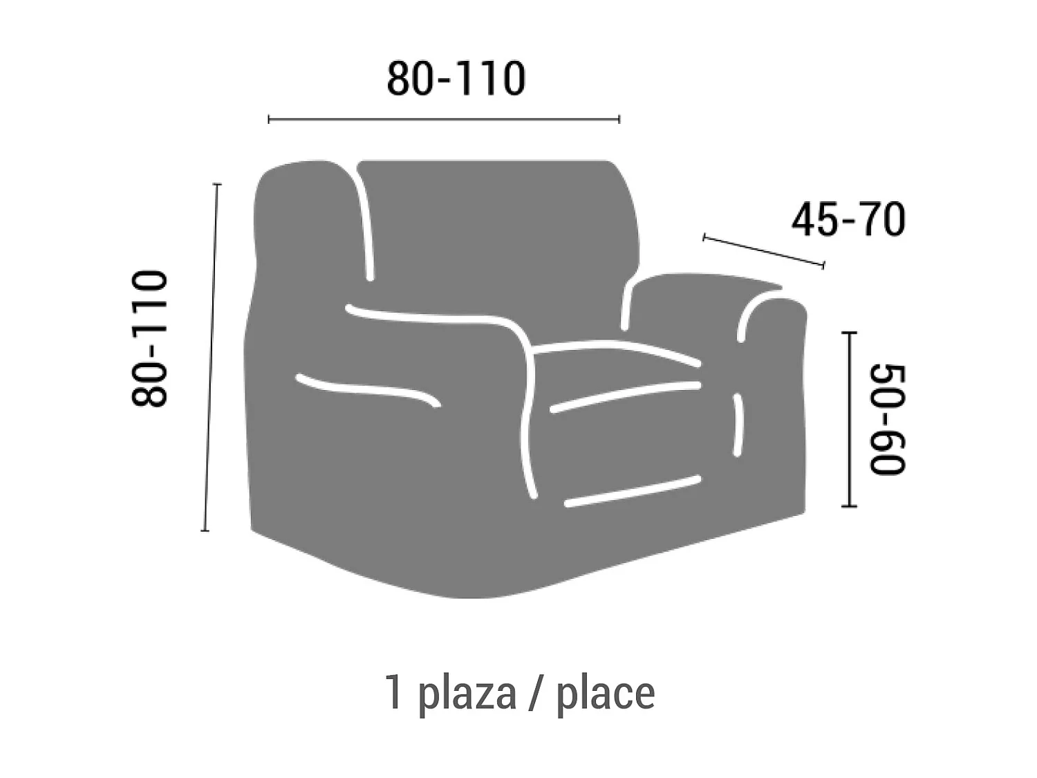ESTORALIS | Funda de Sofá Tejido Elastico Resistente | Para Sillon 1 Plaza | Tamaño ( de 70 a 110 cm. )  | Modelo BETA Color Gris Perla