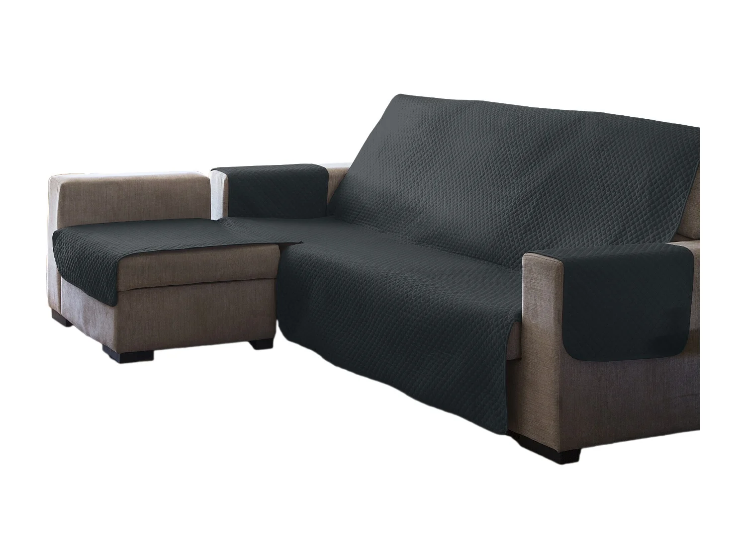 ESTORALIS | Cubre Sofá Acolchado  | Chaisse Longue 240 cm Brazo Izquierdo | Tela 240 x 255 cm  | Modelo AVA Color Antracita