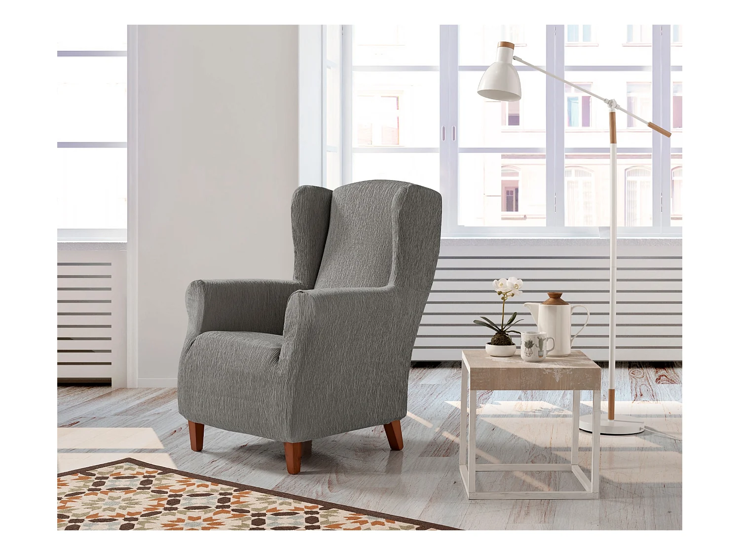 ESTORALIS | Funda Sillon Tejido Elastico Resistente | Para Sillon Orejero | Tamaño ( de 70 a 110 cm. )  | Modelo BETA Color Gris Perla