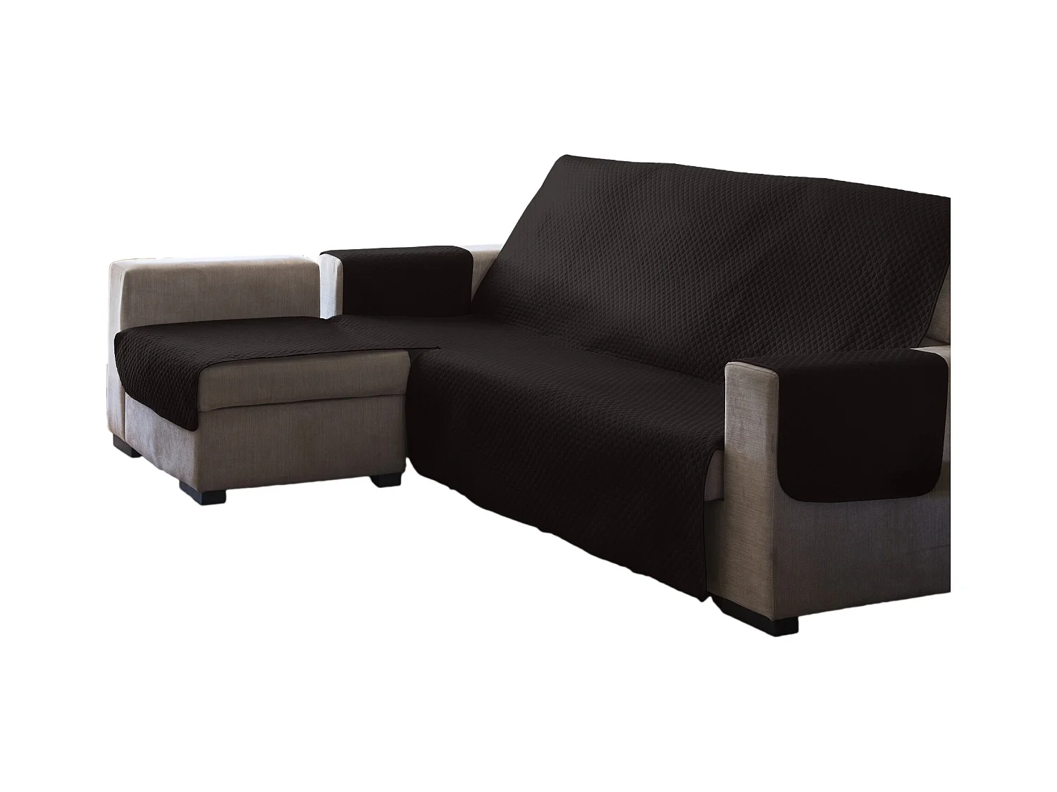ESTORALIS | Cubre Sofá Acolchado  | Chaisse Longue 290 cm Brazo Izquierdo | Tela 290 x 255 cm  | Modelo AVA Color Marron