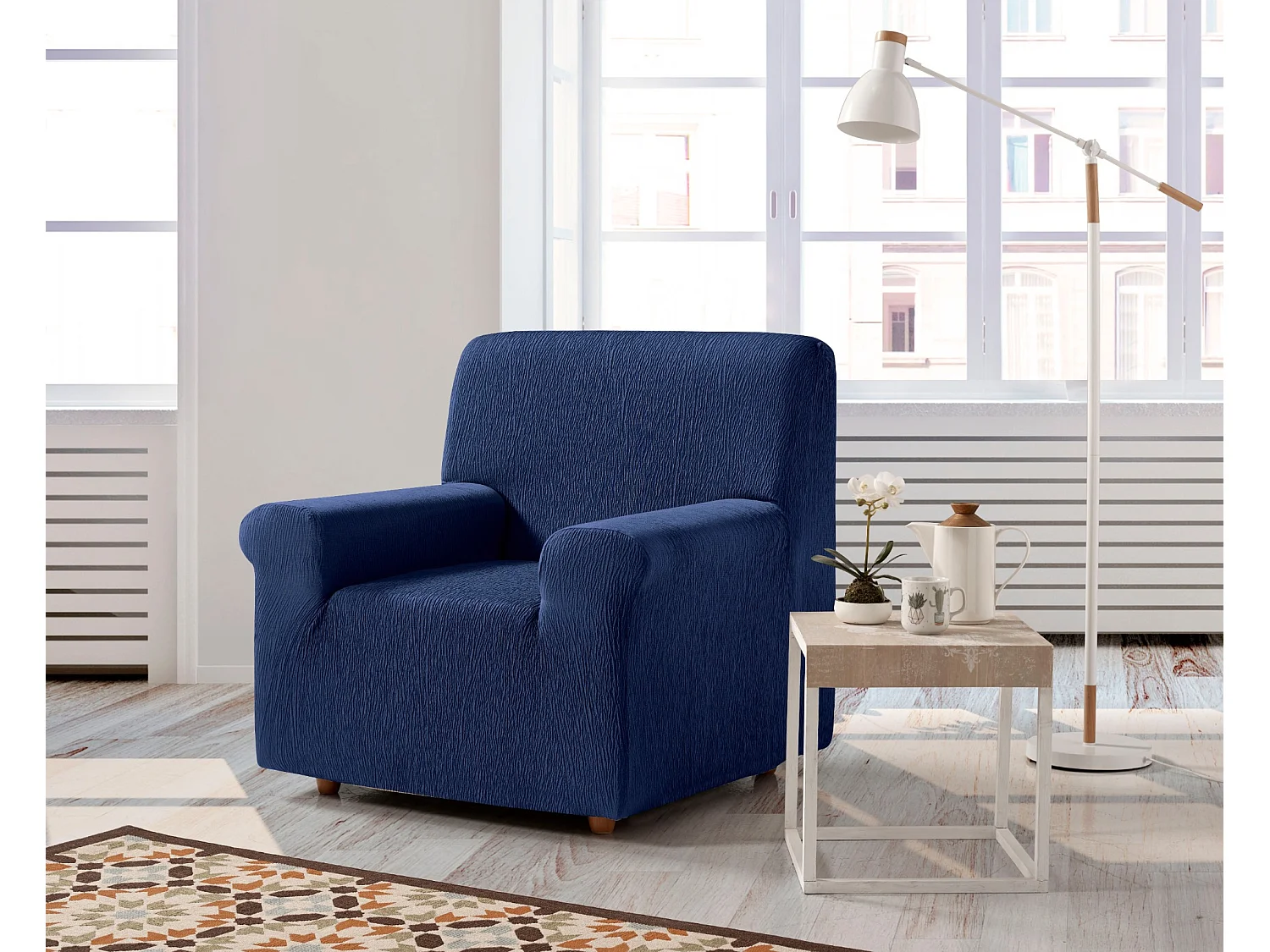 ESTORALIS | Funda de Sofá Tejido Elastico Resistente | Para Sillon 1 Plaza | Tamaño ( de 70 a 110 cm. )  | Modelo BETA Color Azulon