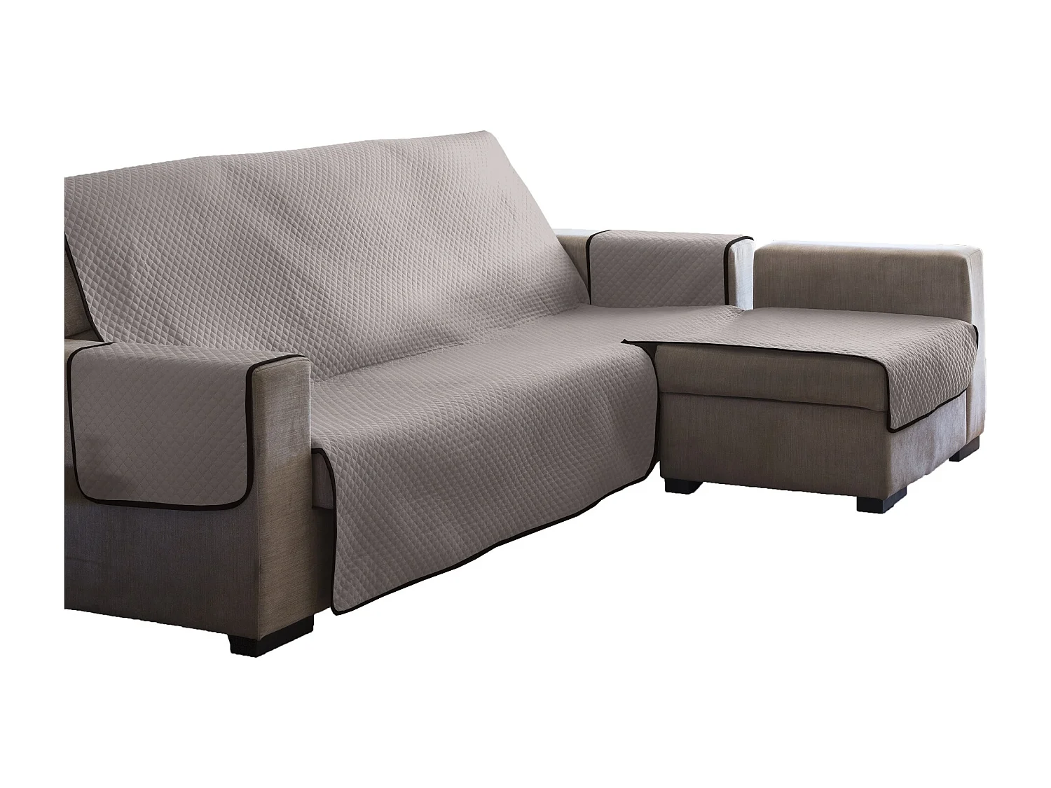 ESTORALIS | Cubre Sofá Acolchado  | Chaisse Longue 290 cm Brazo Derecho | Tela 290 x 255 cm  | Modelo AVA Color Beige