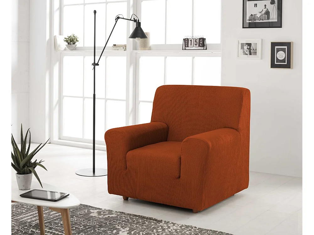 ESTORALIS | Funda de Sofá Tejido Elastico Resistente | Para Sillon 1 Plaza | Tamaño ( de 70 a 110 cm. )  | Modelo BERTA Color Teja