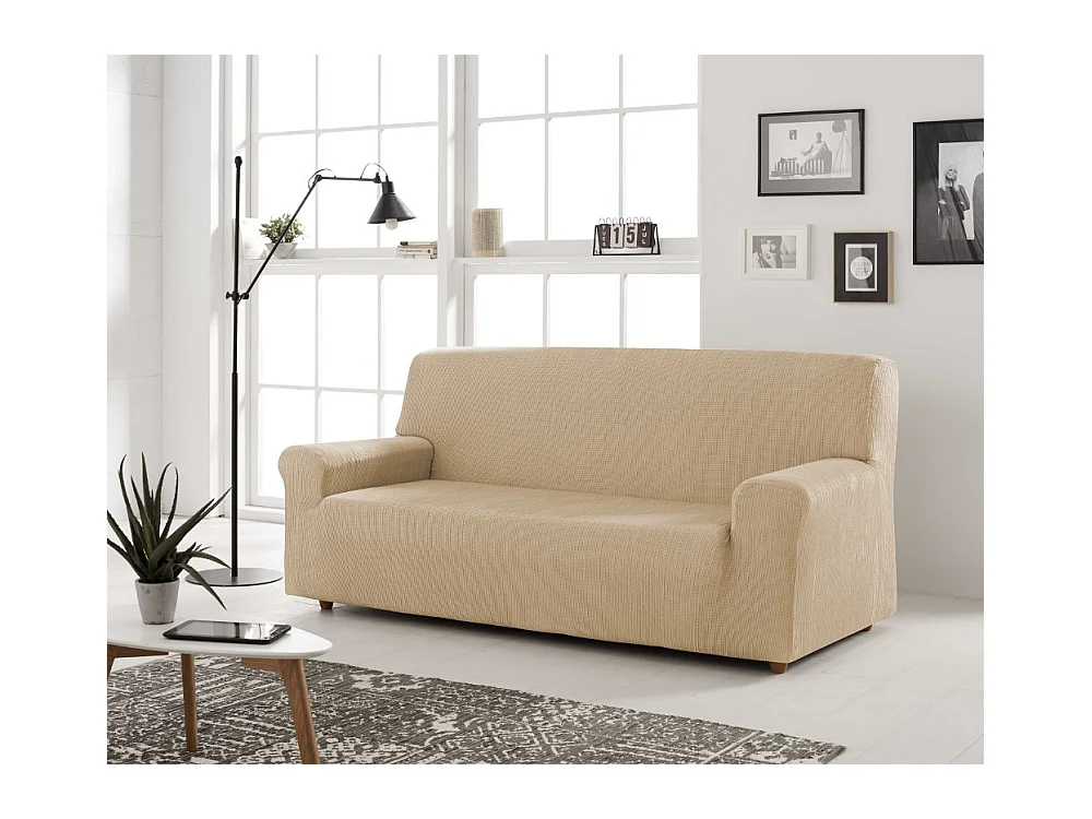 ESTORALIS | Funda de Sofá Tejido Elastico Resistente | Para Sofá 3 Plazas | Tamaño ( de 170 a 220 cm. )  | Modelo BERTA Color Maquillaje