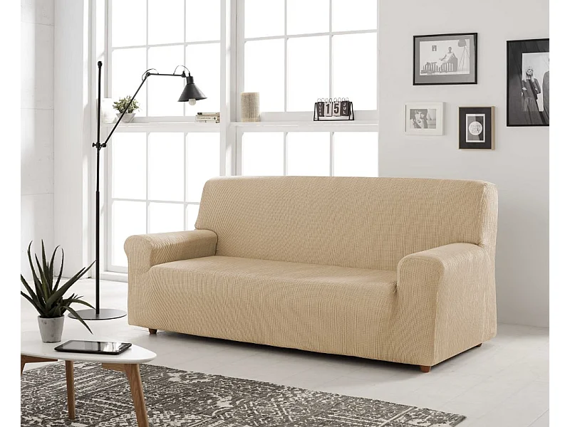 ESTORALIS | Funda de Sofá Tejido Elastico Resistente | Para Sofá 3 Plazas | Tamaño ( de 170 a 220 cm. )  | Modelo BERTA Color Maquillaje