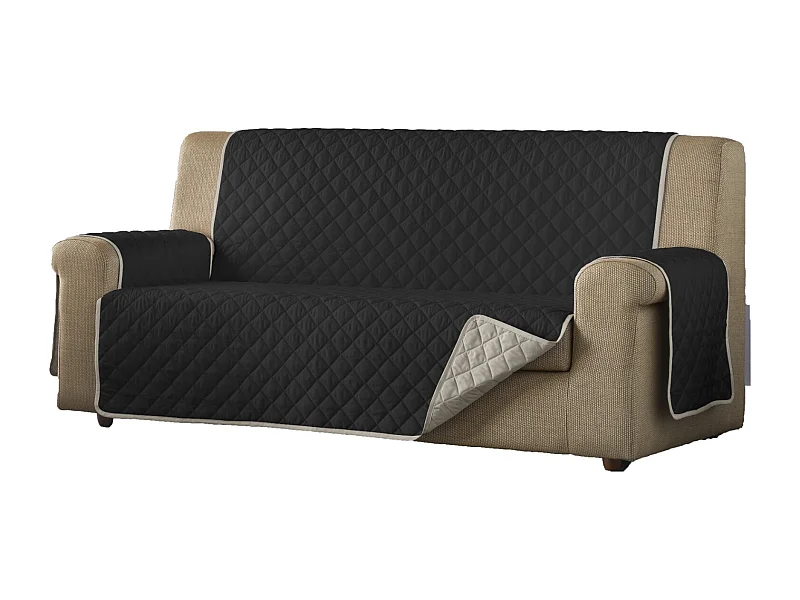 ESTORALIS | Cubre Sofá Acolchado Reversible | Para Sofa de 4 Plazas | Tela 190 x 210 cm | Modelo EDEN Color Gris/Negro