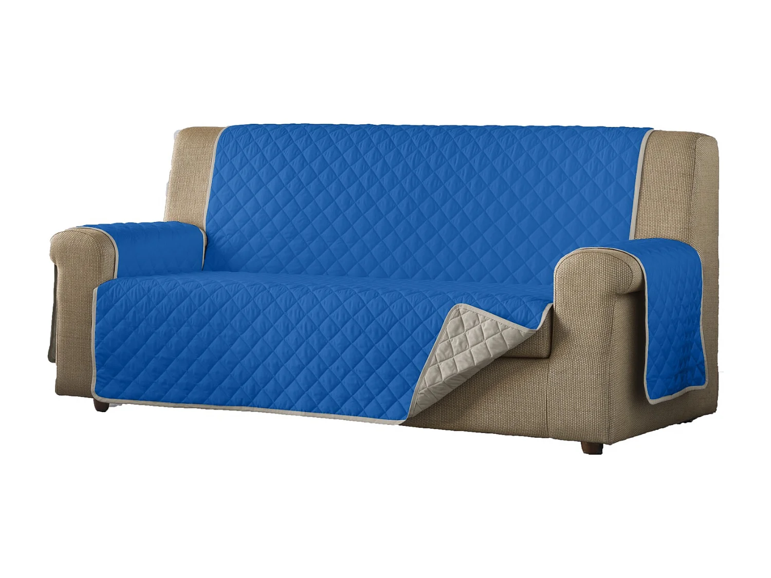 ESTORALIS | Cubre Sofá Acolchado Reversible | Para Sofa de 4 Plazas | Tela 190 x 210 cm | Modelo EDEN Color Gris/Azulina