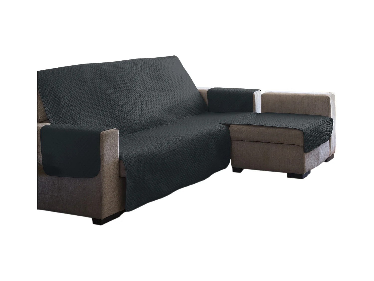ESTORALIS | Cubre Sofá Acolchado  | Chaisse Longue 290 cm Brazo Derecho | Tela 290 x 255 cm  | Modelo AVA Color Antracita