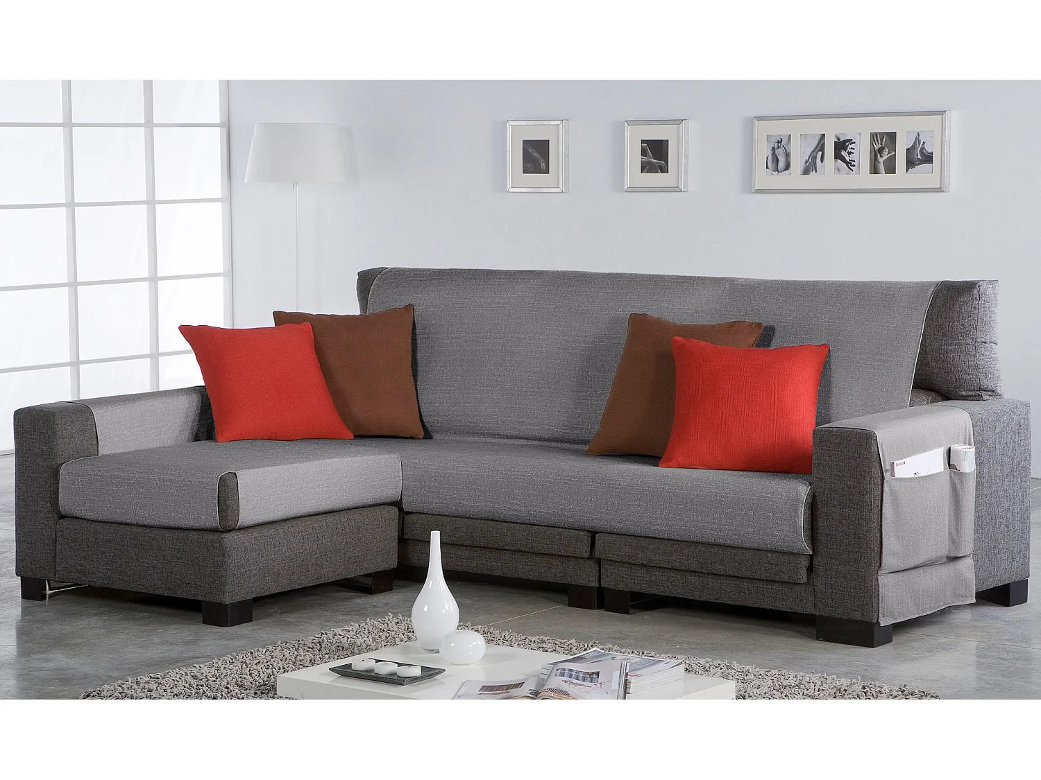 ESTORALIS | Cubre Sofá Tejido Jaquard Resistente | Chaisse Longue 235 cm Brazo Izquierdo | Tela 235 x 255 cm  | Modelo BERET Color Gris Marengo