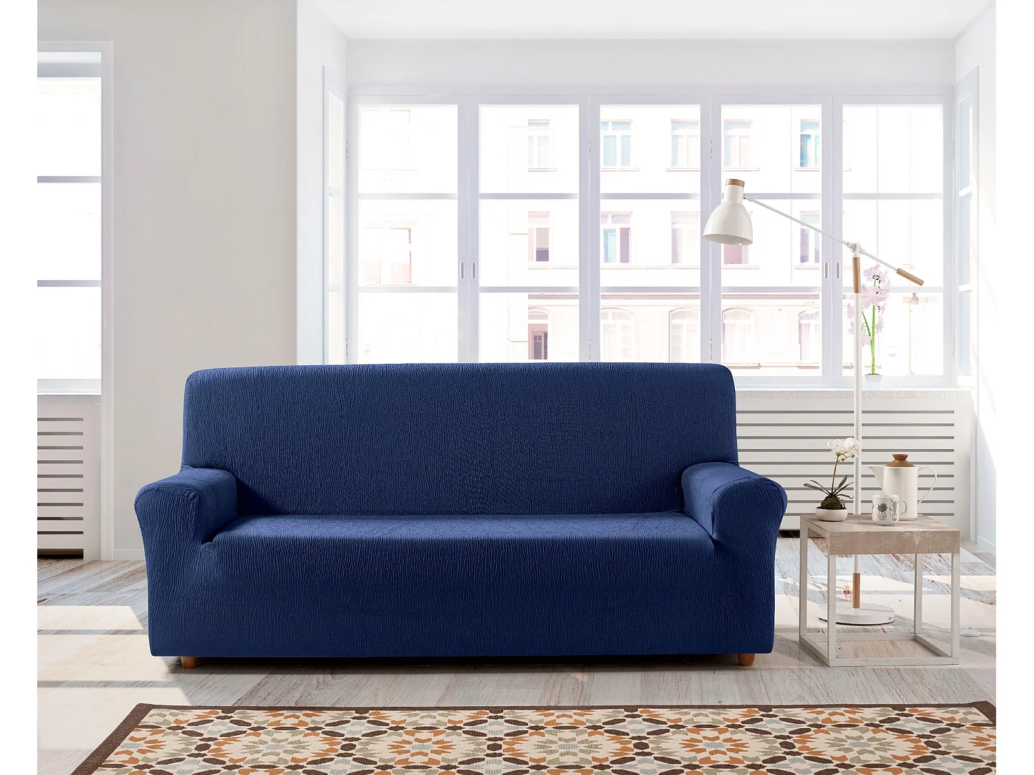 ESTORALIS | Funda de Sofá Tejido Elastico Resistente | Para Sofá 4 Plazas | Tamaño ( de 220 a 260 cm. )  | Modelo BETA Color Azulon