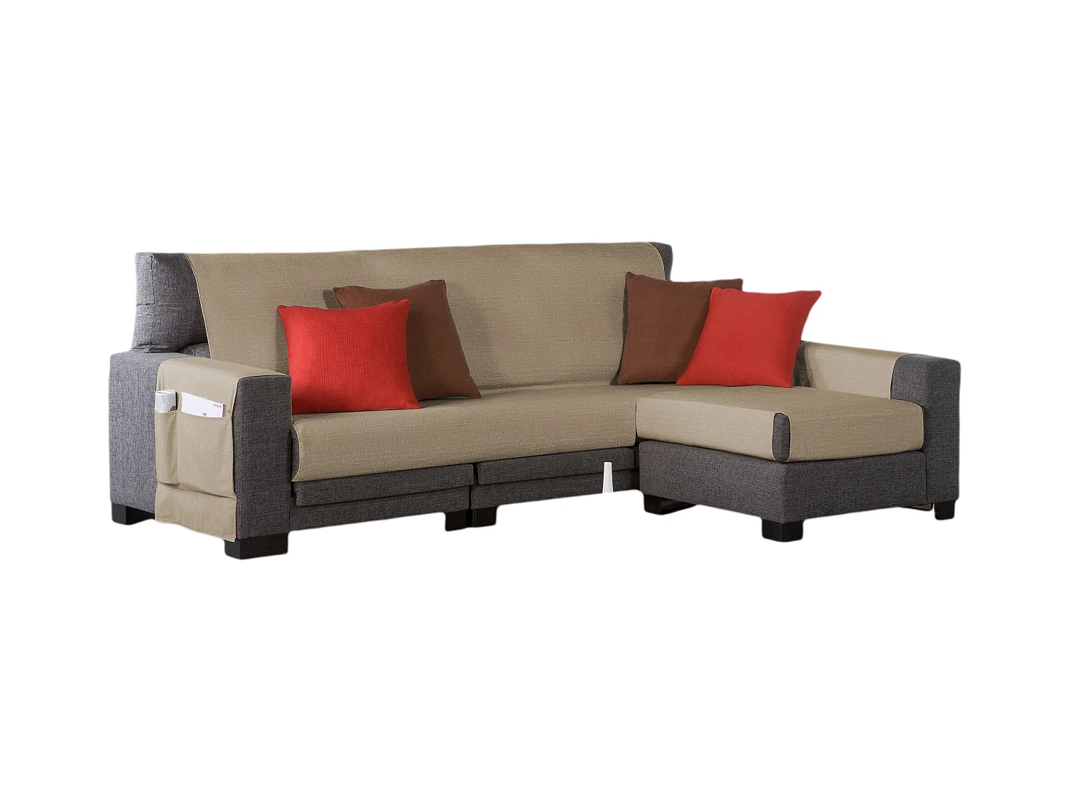 ESTORALIS | Cubre Sofá Tejido Jaquard Resistente | Chaisse Longue 210 cm Brazo Derecho | Tela 210 x 255 cm  | Modelo BERET Color Champagne